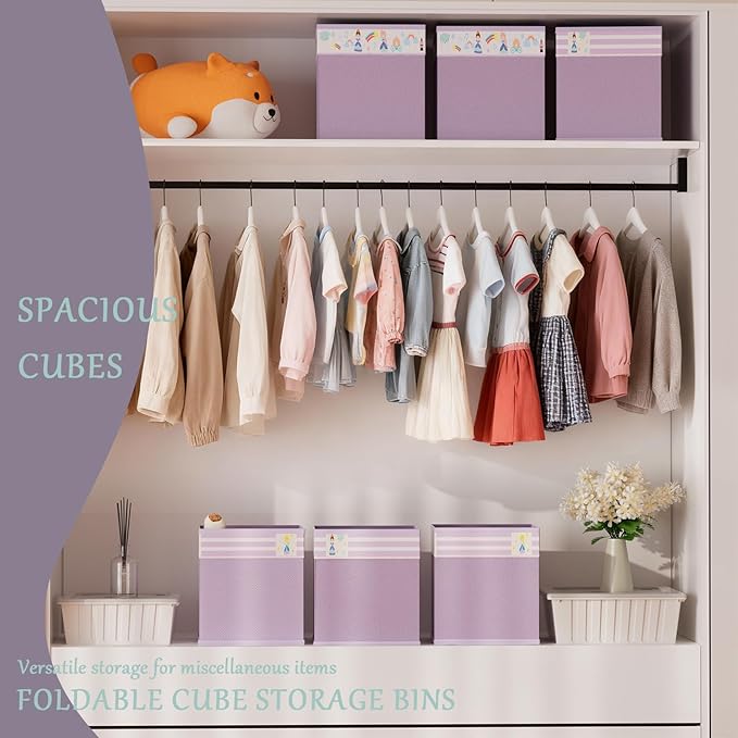 homyfort 11x11 Inch Storage Cube Bins, Fabric Cube Storage Organizer Baskets Box with Handles for Organizing Clothes, Toys, in Pantry, Closet Shelf, Nursery, Kids Room (Purple)