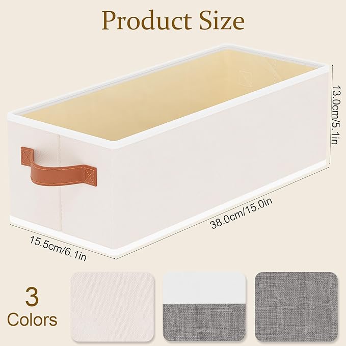 Storage Baskets, Foldable Storage Cubes, Collapsible Clothes Organizer Boxes with Double Handles for Shelves, Beige, 15 x 6 x 5 Inch, 5-Pack
