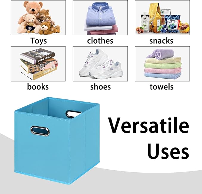Black Foldable Storage Cubes Bins , Fabric Storage Box Cubes Organizer Baskets with Dual Handles for Home Organizer(Blue)