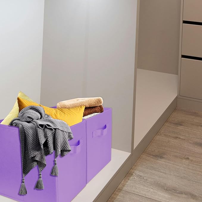 3 Pcs Storage Cubes, 10.5 Inch Collapsible Storage Bins, Fabric Foldable Bins for Organization, Durable Storage Bins for Closet, Shelves, Offices (Light Purple)