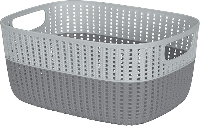 Simplify 2 Tone Sailor Knot Plastic Storage Tote | Decorative Basket | Closet Organization | De-clutter | Accessories | Toys | Bathroom Organization | Large | Grey/Grey