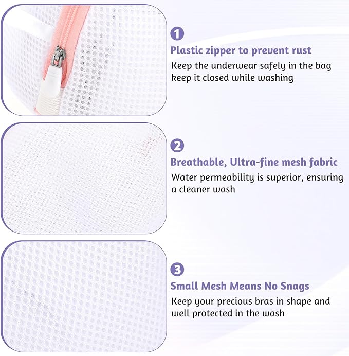 Giantree 3 Pcs Bra Washing Bags, Mesh Wash Bag for Bras with Zipper, Large Bra Washing Bags for Laundry, Bra Laundry Bags for Washing Machine Women Lingerie Bags Wash for Washing Delicates