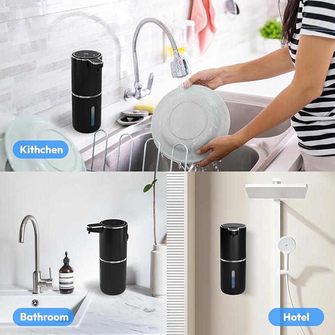 2 Pack Automatic Soap Dispenser Touchless,Liquid Hand Soap Dispenser 12.8oz USB 4levels Adjustable Dispenser Electric Wall Mounted Smart for Bathroom and Kitchen Dish Soap，Easy for Toddlers(Black)