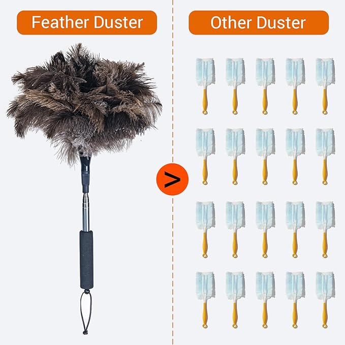 Feather Duster for Electronics Fragile Items, Soft Ostrich Feathers Dusting Tool for Keyboard, Screen, Office and Home Cleaning, Black Handle(A12-Black)