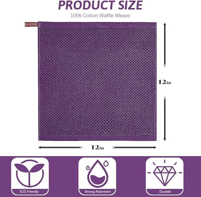 Nialnant 6 Pack Kitchen Dish Cloths,100% Cotton Dish Rags for Washing Dishes,Super Soft Absorbent Cleaning Rags-Purple,12x12 Inch
