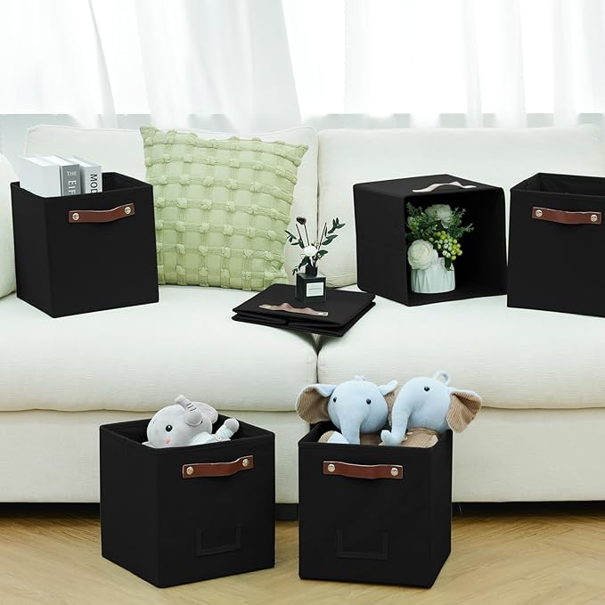 6-Pack Storage Cubes with Handles & Label Holders Basket, Closet Cube Home Organizer Bins(Black, 10.5*10.5*11 inch)