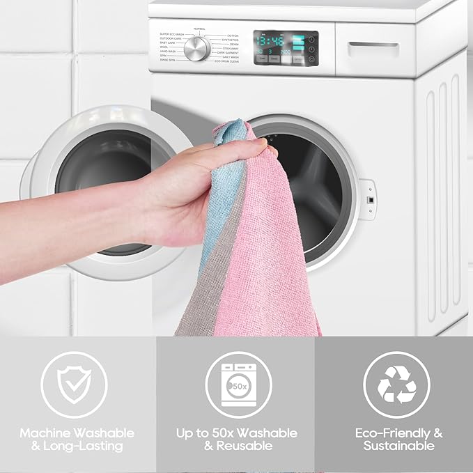Honova Microfiber Cleaning Cloth Roll-90 Pack, Tear Away Towels，Paper Towel Alternative, 12" x 12"，Reusable, Washable, Scratch Free, Highly Absorbent Dish Rags for Car, Home, Garage or Shop(Pink&Grey)