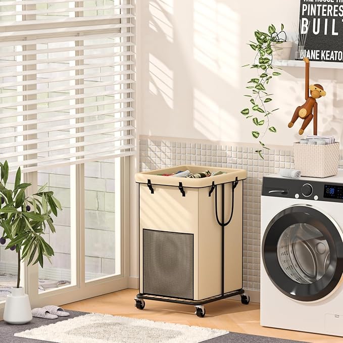 150L Large Laundry Hampers, Oxford Fabric Laundry Hampers Clothes Hampers, Metal Frame and Removable Bag Design with Wheels, Suitable for Bedroom, Bathroom, Dorm Room, Laundry Room (White)