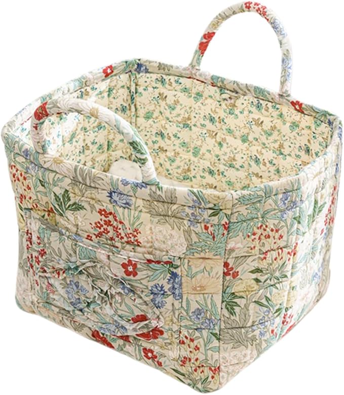 Boho Fabric Storage Basket, Large Capacity Laundry Basket, 12.2'' x 10.23'' x 10.23'' Collapsible Laundry Hamper with Easy Carry Handles (Ivory, L)