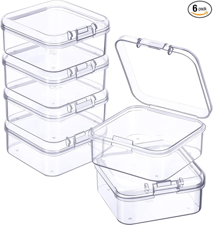 6 Pieces Mini Plastic Clear Beads Storage Containers Box for Collecting Small Items, Beads, Jewelry, Business Cards, Game Pieces, Crafts (1.7 x 1.7 x 0.79 Inch)