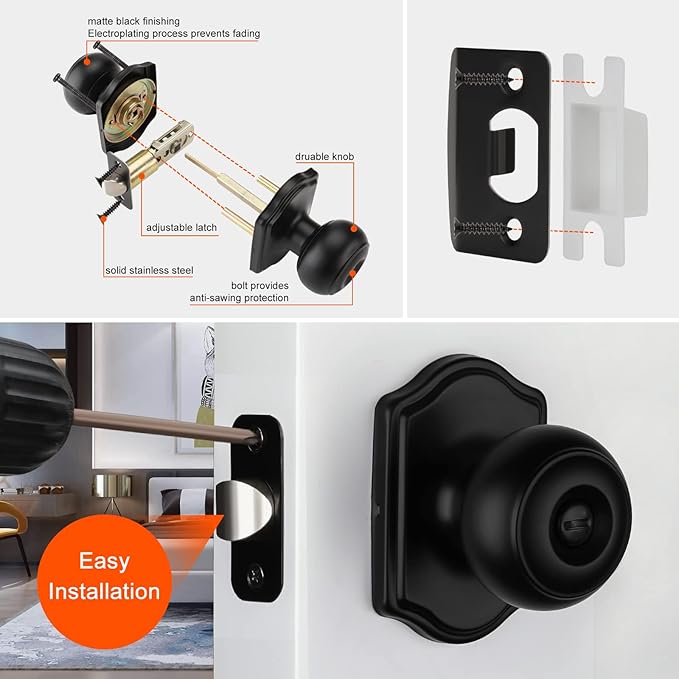 Haidms Black Door Knobs Interior, Privacy Interior Door knobs, Matte Black Indoor Doorknobs for Bedroom or Bathroom (3 Pack)