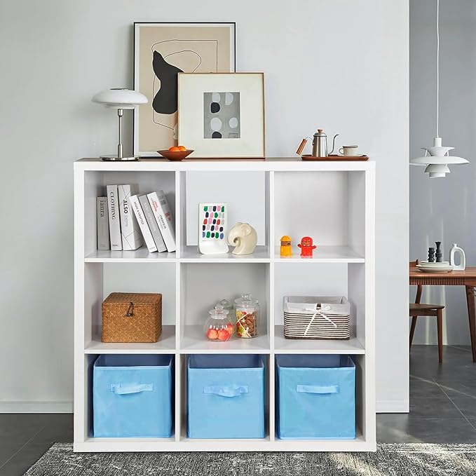 Fabric Storage Bins - 6 Pack Collapsible Cube Organizer for Closet, Shelves & Living Space, Pastel & Dark Color Options - Foldable Storage Boxes with Handles for Clothes (Blue, 11 inch)