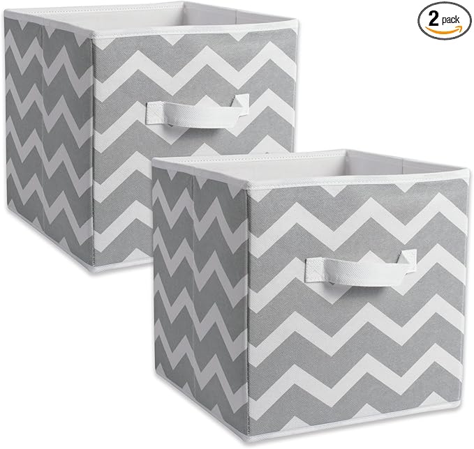 DII Non Woven Polyester Storage Bin, Chevron, Gray, Small Set of 2