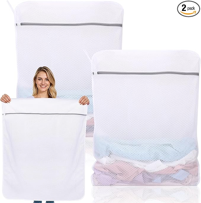 2 Pack XXX-Large Mesh Laundry Bags for Delicates, 35 x 43 Inches Reusable Laundry Bag Durable Wash Bags for Washing Machine for College, Family, Travel, Storage