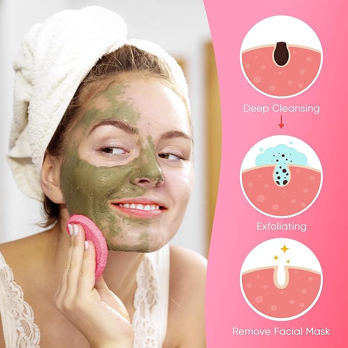 GAINWELL 50-Count Compressed Facial Sponges with Storage Container, for Facial Cleansing, Reusable Makeup Remover, Portable, Suitable for Travel, Pink