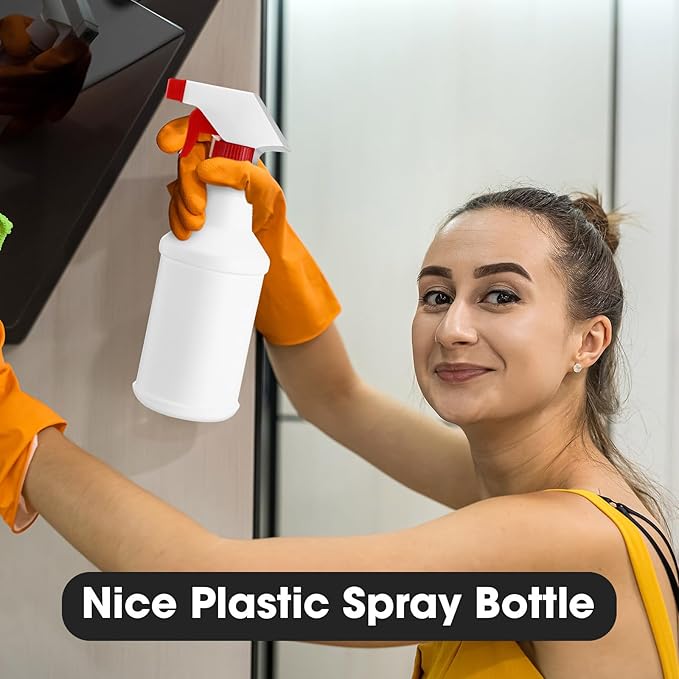 Eccliy 12 Pcs 16 Oz Plastic Spray Bottle, Adjustable Empty Reusable Sprayer for Cleaning, Planting, Water, Bathroom and Kitchen, BBQ, Commercial and Residential(Red,New)