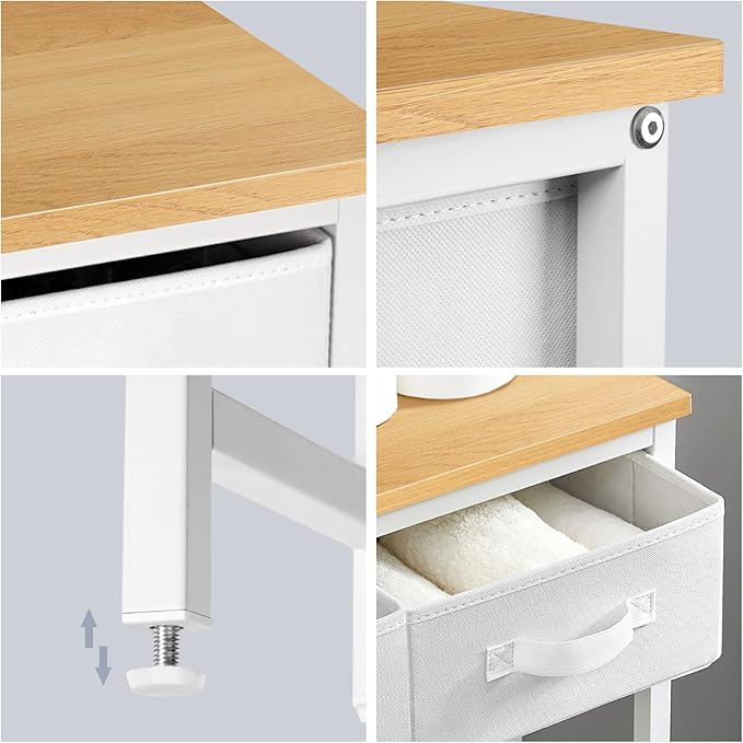 MOHOPE 2-Tier Over The Toilet Storage with 2 Fabric Drawers, Freestanding Above The Toilet Storage Cabinet, Space Saver Metal Over Toilet Bathroom Organizer Shelf for Small Space, Natural and White