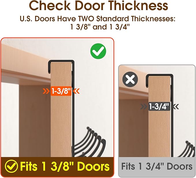 CHAUNCEY HOME Over The Door Hooks Hanger with Extended Arms, Fit 1 3/8" Door, Tool-Free Assembly, F7U, Towel Rack Organizer Holder - Black