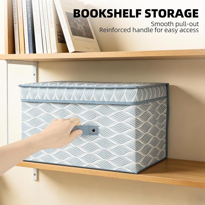 DUHEL Storage Bins 3 Pack, Fabric Storage Basket for Collapsible Medium Canvas Storage Baskets for Organizing Shelf Nursery Home Closet . (Blue Pattern-3PCS)