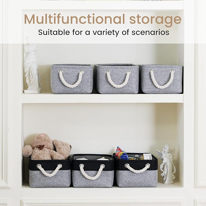 Storage Baskets for Shelves 11.8x7.9x5.2 Inch, Foldable Fabric Storage Bins with Handles, Small Storage Baskets for Organizing Closet, Office, Home Organization (3-Pack, Gray)