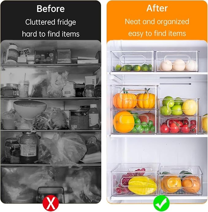 12 Pack Refrigerator Organizer Bins, 3 Sizes Stackable Clear Pantry Storage with Handles for Fridge, Freezer, Shelves, Drawer, Snack Organizer for Home & Kitchen