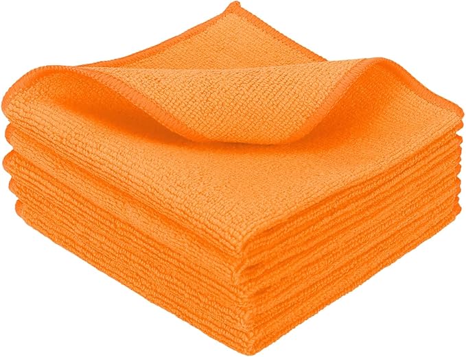 uxcell 5 Pcs Microfiber Cleaning Cloth, Kitchen Towels Reusable Microfiber Towels Highly Absorbent for Household Cleaning Supplies, Kitchen, Bathroom, Orange(Square), 11.8" X11.8