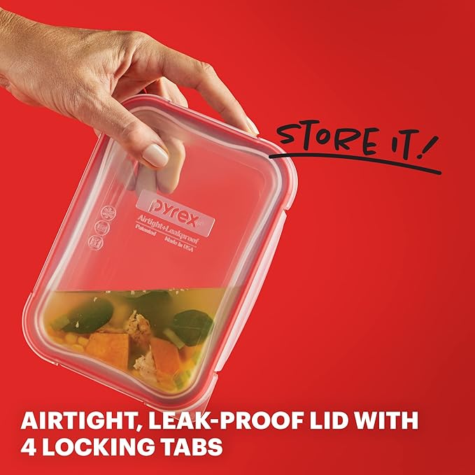 Pyrex Freshlock Glass Food Storage Container, Airtight & Leakproof Plastic Locking Lids, Freezer Dishwasher Microwave Safe, 2 Cup