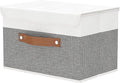 OUTBROS Collapsible Storage Cubes with Lid, Linen Fabric Wardrobe Baskets, Large Box For Towels, Clothes, 15 x 9.8 x 9.8 inch (White/Grey, 1-Pack)