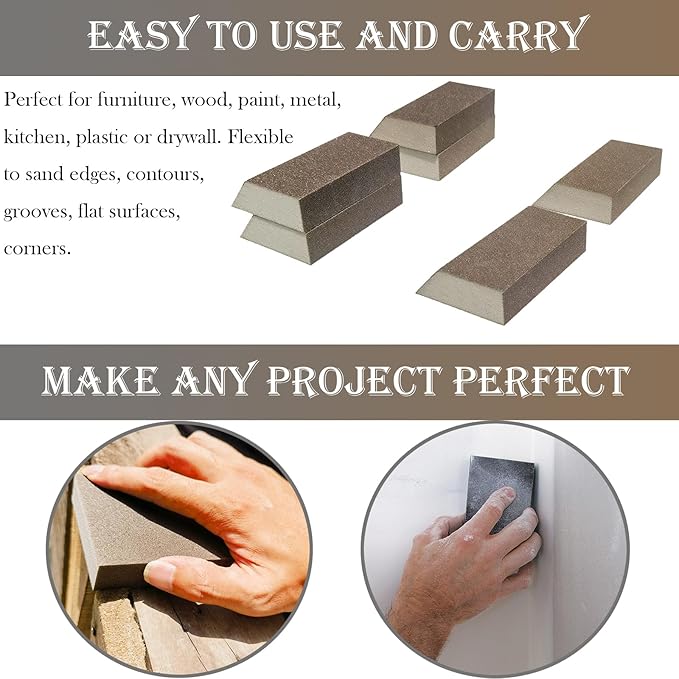 6 Pack Sanding Sponge, 220 Grit Sanding Blocks Assortment,Washable and Reusable for Wood Drywall Metal Home(220 Grit)