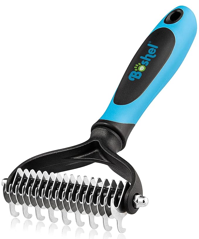 Boshel Dematting Comb for Dogs, Undercoat Rake, Cat Deshedding Tool, Dematting Brush for Pets