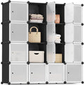 SONGMICS Cube Storage Organizer, Set of 16 Plastic Cubes, Closet Storage Shelves, DIY Plastic Closet Cabinet, Modular Bookcase, Shelving with Doors for Bedroom, Living Room, Black and White ULPC44HS