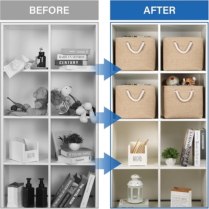 Temary Fabric Storage Cubes Bins Basket 4 Pack for Organizing Home, Shelves, Closet, Empty Gift Baskets with Rope Handles for Gift Empty (15 * 11 * 9.5"-Linen Yellow)