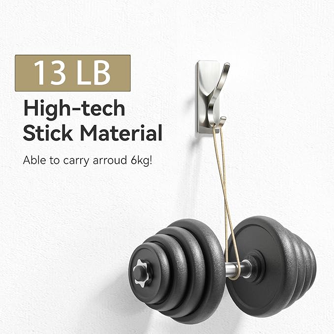 pickpiff Self Adhesive Coat Hooks for Hanging: Heavy Duty Stainless Wall Hook for Towel, Utensil, Backpack, Hat, Sturdy Metal Hanger for Bathroom, Kitchen, Door, Brushed Nickel, 6-Pack