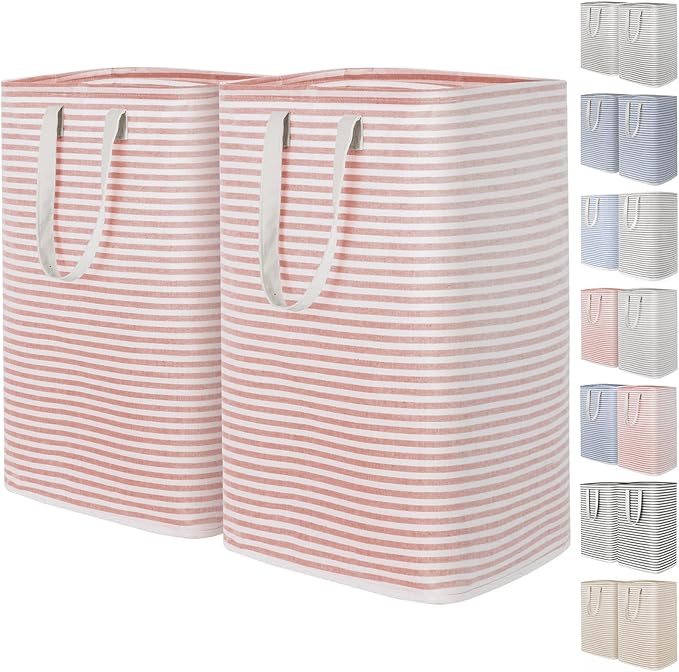 Lifewit 2 Pack Laundry Hamper Large Collapsible Laundry Baskets, Freestanding Waterproof Clothes Hamper with Easy Carry Handles in Laundry Room Bedroom Bathroom College Dorm, Pink, 2 x 80L