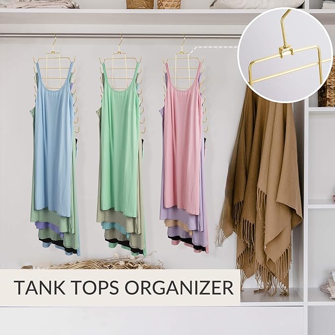 ZEDODIER Tank Top Hanger Space Saving, Bra Hangers for Closet Organizer, Hanging Bra Organizer Tank Tops Holder with 8 Hooks, Metal Closet Organizers and Storage Small Space Solutions, Gold