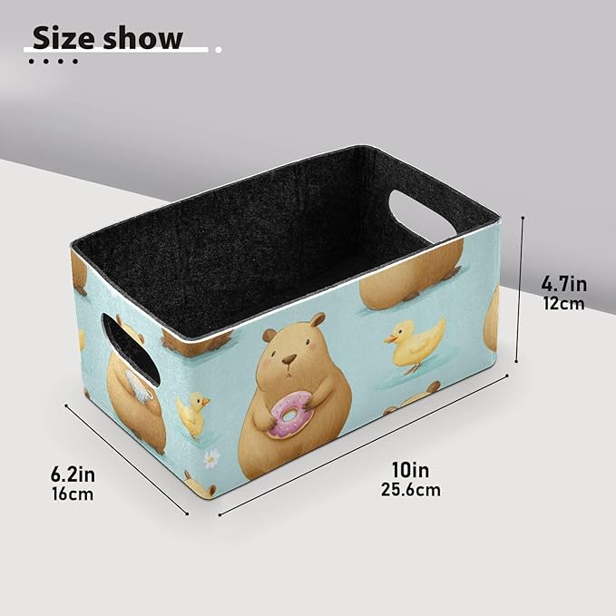 Cute Capybaras Cake Balloons Closet Storage Bins 2 Pcs Felt Open Home Storage Containers Organizer with Handles Collapsible Shelf Basket for Home Office Craft Room Classroom Fabric