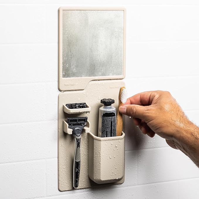 TOOLETRIES The Harvey Toothbrush & Razor Holder - Silicone Shower Organizer, Toiletries & Toothbrush Holder for Shower, Bathroom Accessory - Silicone-Grip Technology, Removable & Reusable - Sand