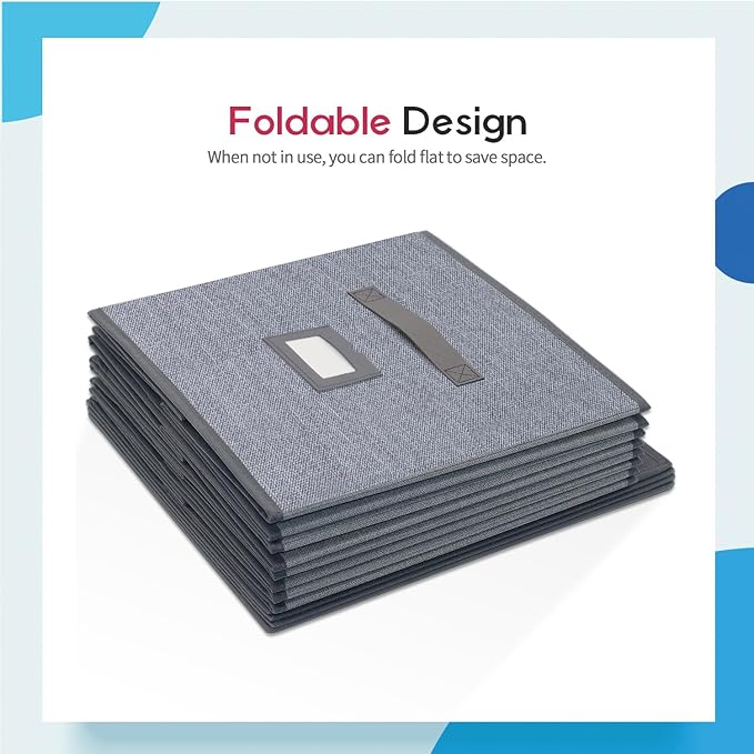 Onlyeasy Extra Large Cloth Storage Bins Foldable Cube Storage Bin 4 Pack - Fabric Cube Organizers Container Drawers with Dual Handles for Shelves, 13" W x 15" D x 13" H, Linen-Like Grey, 7MXDBXL04PLP