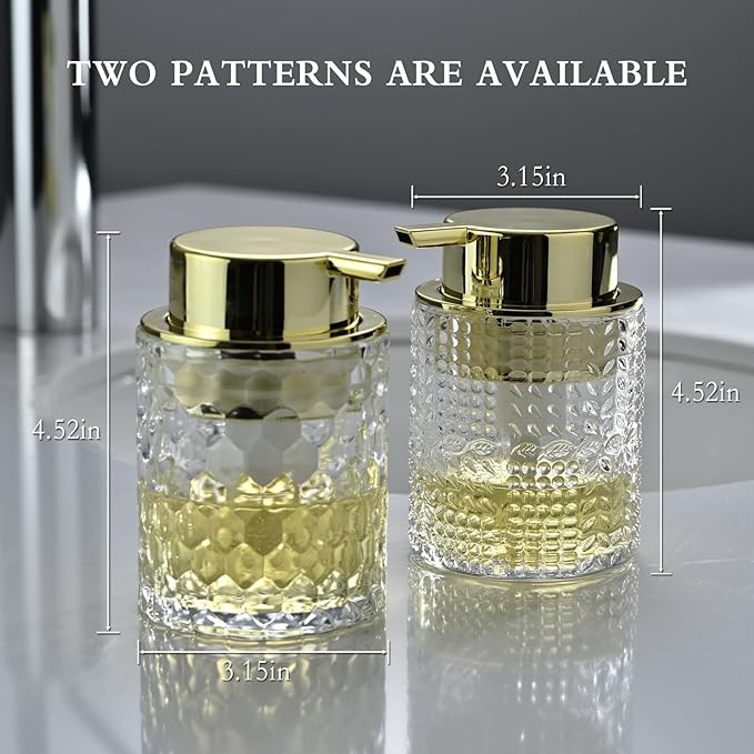 Foaming Glass Soap Dispenser,Hand Foam Soap Dispenser for Kitchen & Bathroom-2 Pack（B-Type Clear Glass/Gold Pump）