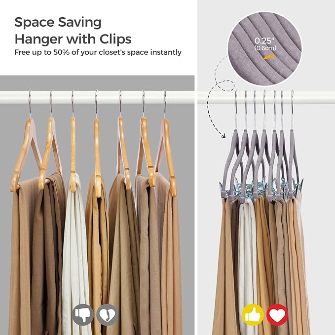 HOUSE DAY Velvet Hangers with Adjustable Clips 20 Pack, Non-Slip Suit Organizer with 360° Hook - Heavy Duty Hanger for Pants, Skirts, Blouses, Dresses - Outfit Hangers All-Season Space Saver (Grey)