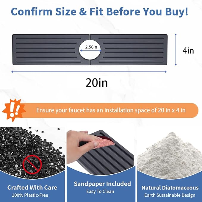 Kitchen Faucet Mat, Diatomite Sink Faucet Mat Splash Guard for Kitchen, Water Absorbing Stone Tray for Sink, Quick Drying Faucet Mat for Kitchen Sink, Absorbent Stone Drying Tray for Bathroom Counter