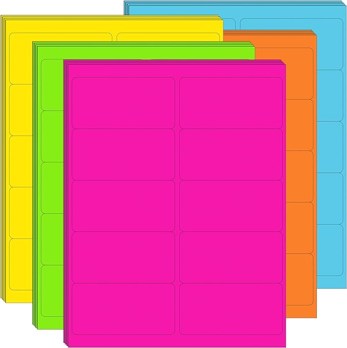 2" x 4" Colored Labels Stickers 5 Colors Bright Moving Stickers for Boxs 40 Sheets Printable Address Label for Laser/Inkjet Printer(400 PCS)