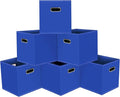 Black Foldable Storage Cubes Bins, Fabric Storage Box Cubes Organizer Baskets with Dual Handles for Home Organizer,Set of 6,(Dark Blue)