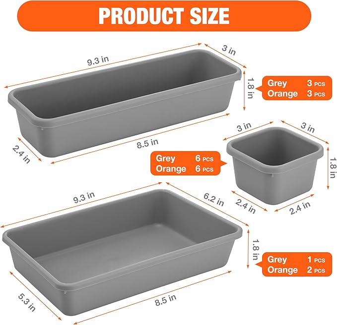 ValueMax 21 PCS Desk Drawer Organizer Set, PP Material Interlocking Drawer Organizer Bins for Office, Vanity, Garage and Bathroom, Non-Silp and Two-Tone Stackable Design, Orange & Gray