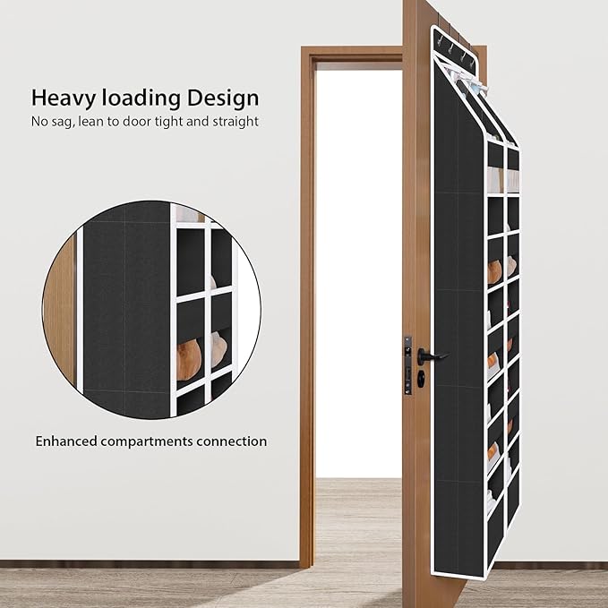Univivi 6-Shelf Over Door Hanging Organizer Fabric Door Storage for Baby Nursery Nursery Closet Cabinet Wall Mount Hanging Storage Organizers with 10 Deep Pockets and 4 Small PVC Pockets(Black)