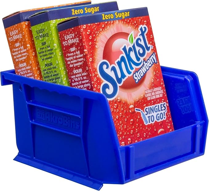 Akro-Mils 30210 AkroBins Plastic Storage Bins, Space-Saving Stackable Bins for Garage, Pantry, Craft Organization, 5" x 4" x 3", Blue, 24-Pack