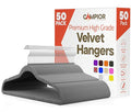 Gray Velvet Hangers 50 Pack – 360° Swivel Hook, Non-Slip and Space Saving Hangers, Heavy-Duty 11 lbs Weight Capacity - Smooth Velvet Finish for Crease-Free Clothes and Effortless Closet Organization