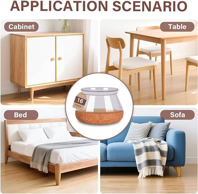 Chair Leg Floor Protectors Round Chair Leg Protectors for Hardwood Floors Silicone Caps Felt Furniture Pads Covers Anti-Scratch Reduce Noise 16 Pack Clear Round X-Large Fit 1-5/8" to 2" (40-50mm)