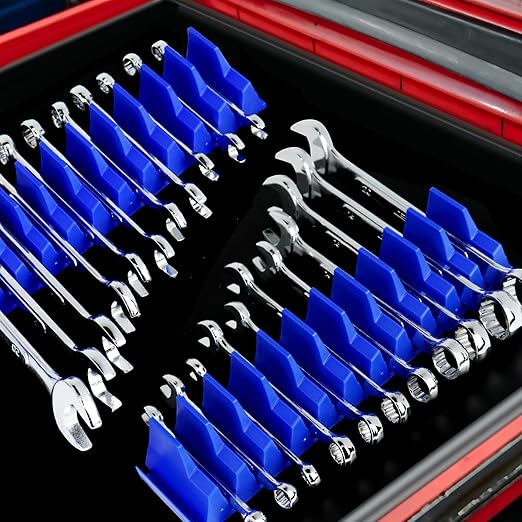 42-Tool Magnetic Wrench Organizer, Wrench Organizer for Tool Box, Wrench Holder for Tool Drawer Storage - Wrench Rack with Metric & SAE Label. Gift for Father, Brother and Boyfriend (Blue)