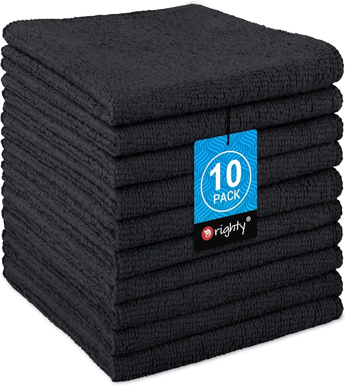 Orighty Washcloths Towels Set 10 Pack, Highly Absorbent and Soft Feel Microfiber Face Cloths, Multi-Purpose Wash Cloths & Hand Towels for Bathroom, Hotel, Spa, and Gym, 11.5x11.5 Inch, Black